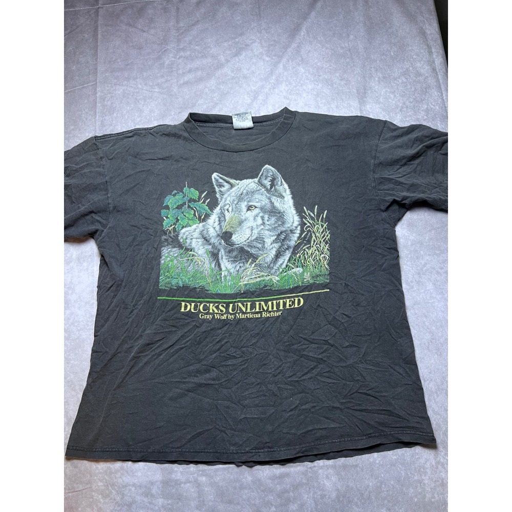 Ducks Unlimited T-Shirt Mens XL Black Gray Wolf Martiena Richter Graphic Tee